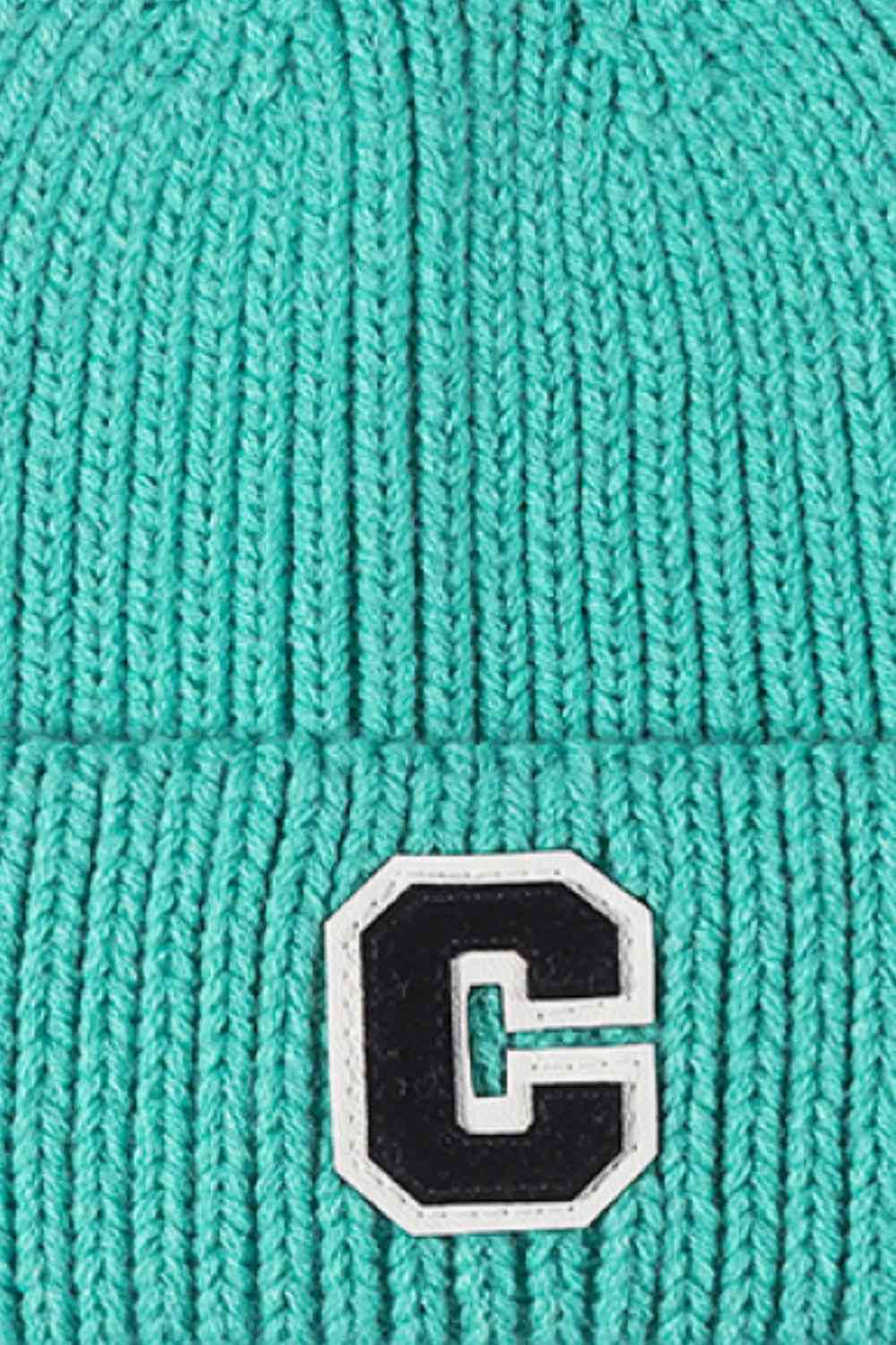 Medium Turquoise Letter C Patch Cuffed Beanie Winter Accessories