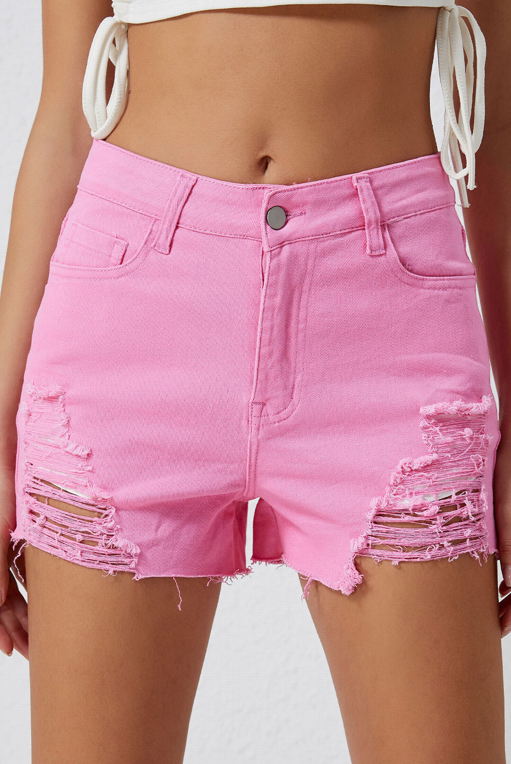 Rosy Brown Soul Searching Distressed Denim Shorts- Pink Clothing