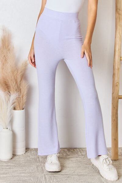 Light Gray Progress Not Perfection High Waist Ultra Soft Knit Flare Pants- Lavender activewear