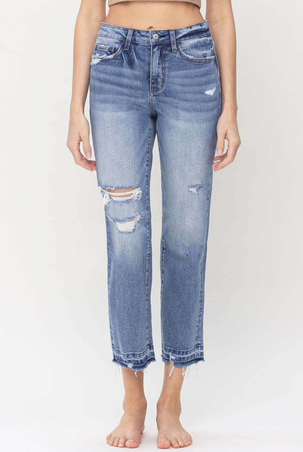 Light Gray Lovervet Full Size Lena High Rise Crop Straight Jeans Pants