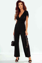 Black Tied Open Back Plunge Jumpsuit Clothes