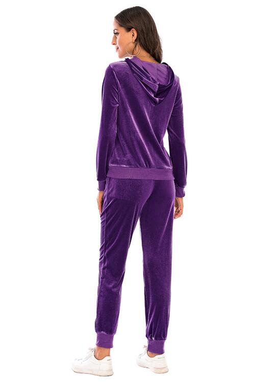 Midnight Blue Zip-Up Hooded Jacket and Pants Set New Year Looks