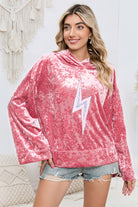 Light Gray Sequin Flash Pattern Long Sleeve Dropped Shoulder Oversized Hoodie Sweatshirts