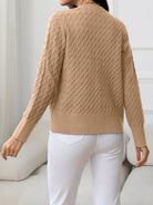 Gray Round Neck Cable-Knit Buttoned Knit Top Clothing