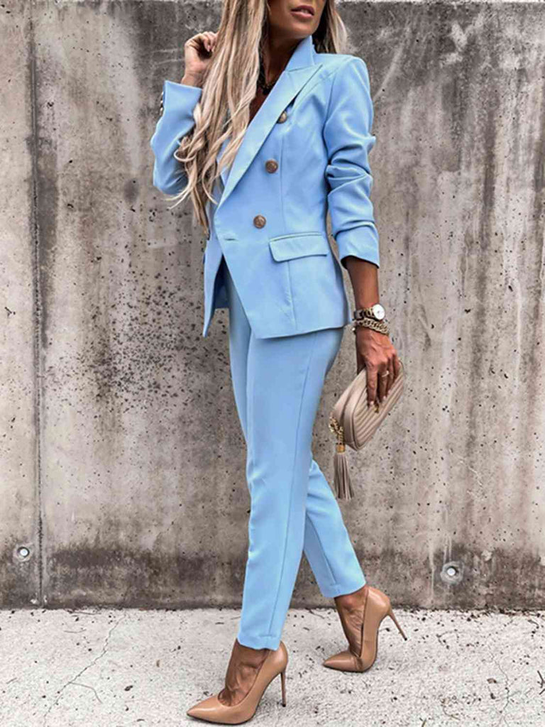 Dark Gray Lapel Collar Long Sleeve Blazer and Pants Set Plus Size Clothes