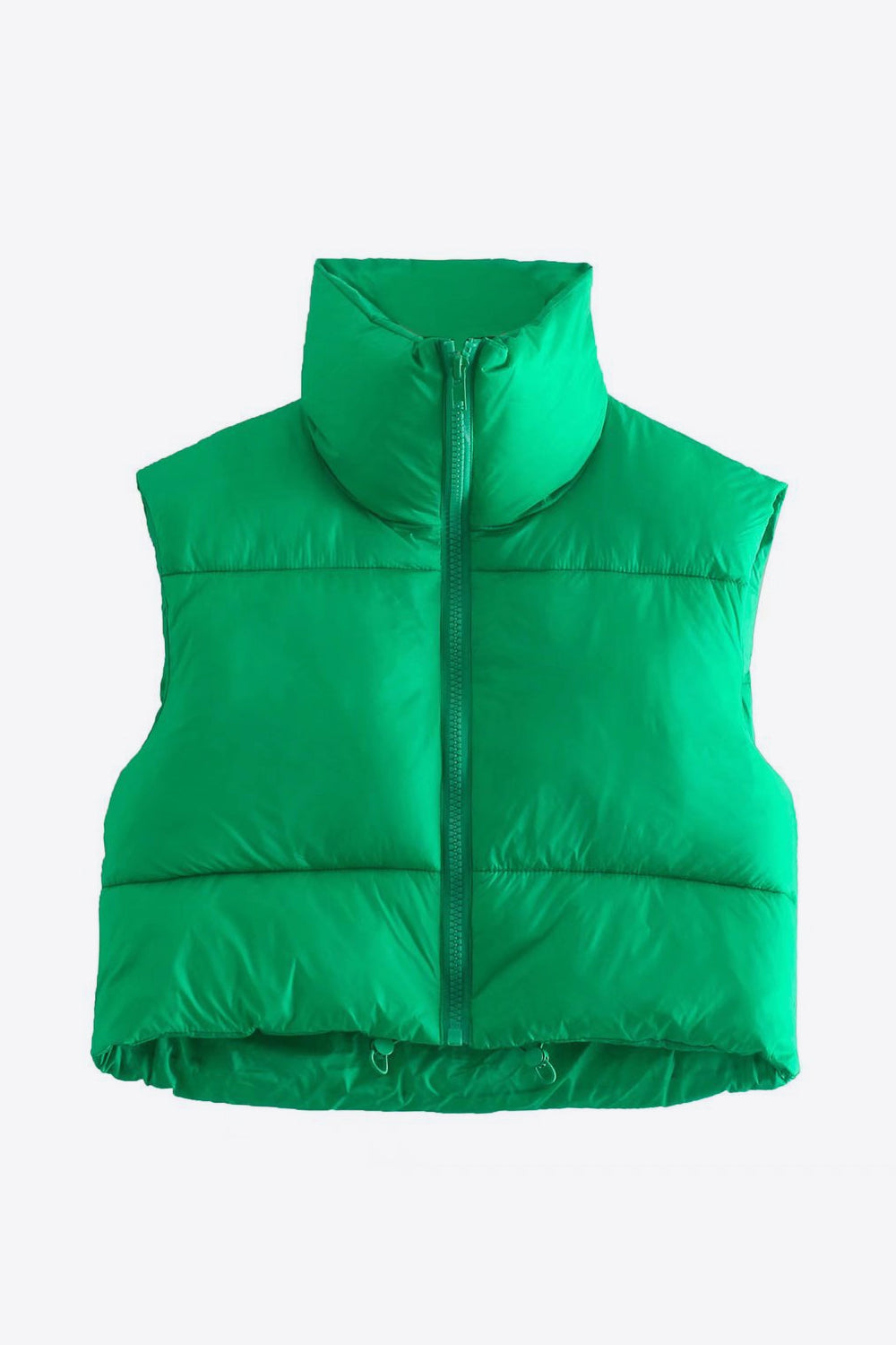 Sea Green Zip-Up Drawstring Puffer Vest Clothing