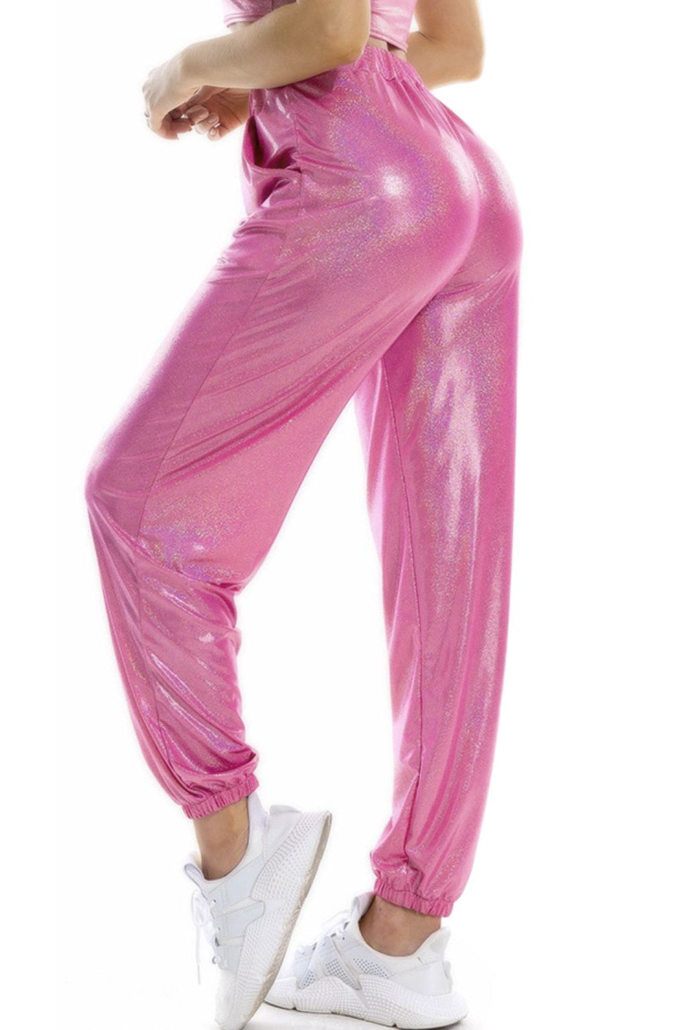 Pale Violet Red Golden Days Glitter Elastic Waist Pants with Pockets Pants