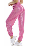 Pale Violet Red Golden Days Glitter Elastic Waist Pants with Pockets Pants