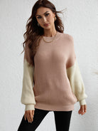 Light Gray Sun Kissed Two-Tone Rib-Knit Dropped Shoulder Sweater Shirts & Tops