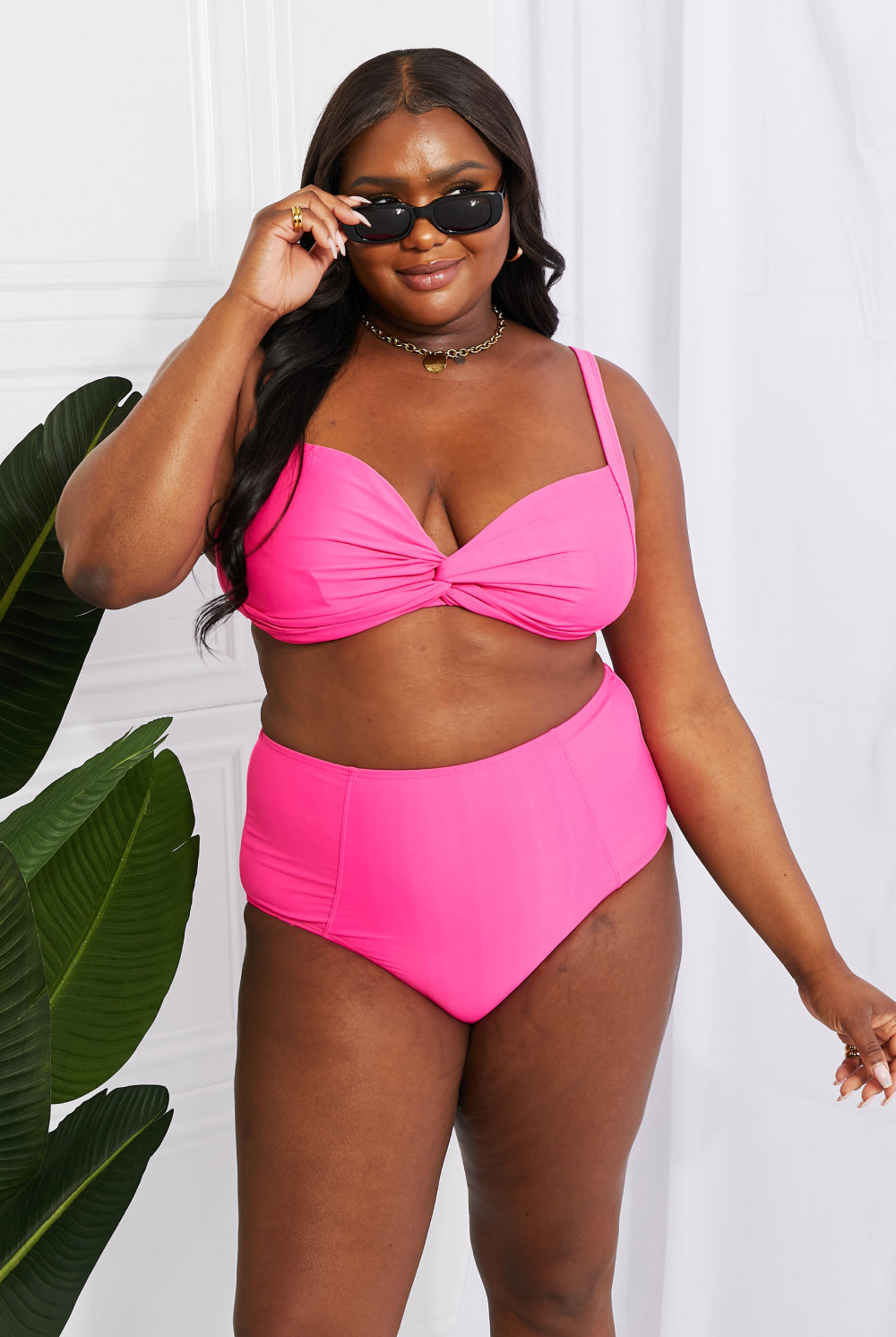 Black Take A Dip Twist High-Rise Bikini in Pink Swimwear
