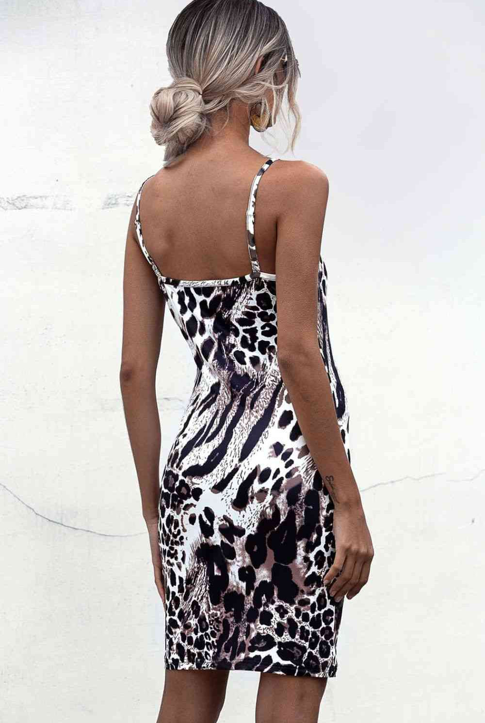 White Smoke Leopard Spaghetti Strap Bodycon Dress Trends