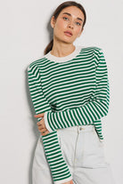 Light Gray Striped Round Neck Long Sleeve Sweater Clothing