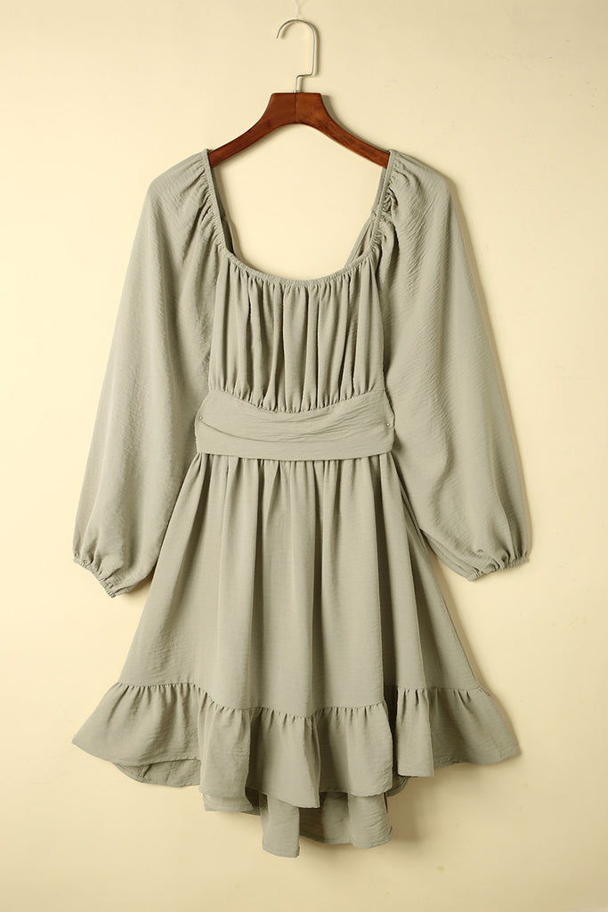 Wheat Entering My Soft Girl Era Cutout Smocked Square Neck Ruffle Hem Dress Dresses
