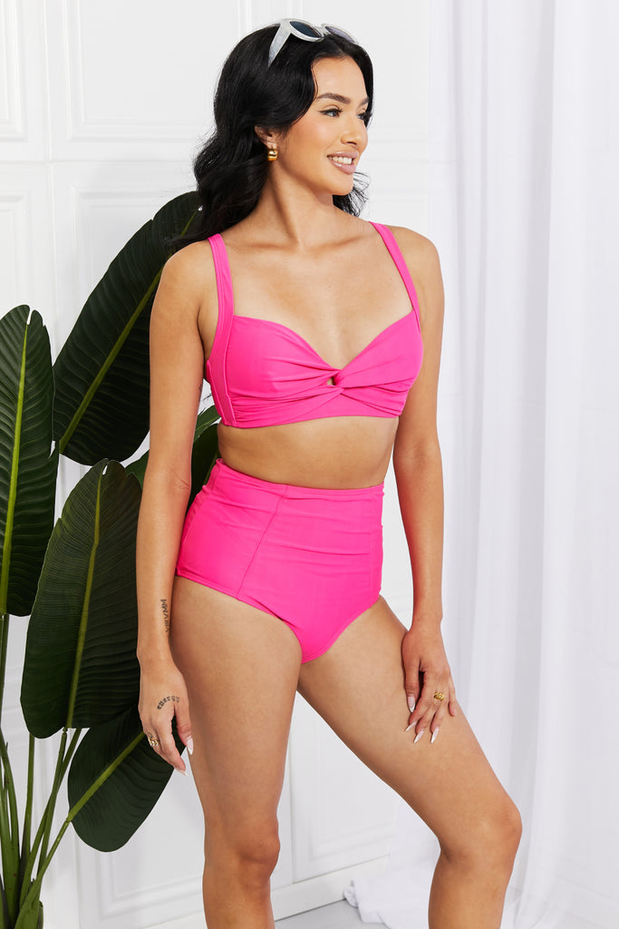 Light Gray Take A Dip Twist High-Rise Bikini in Pink Swimwear