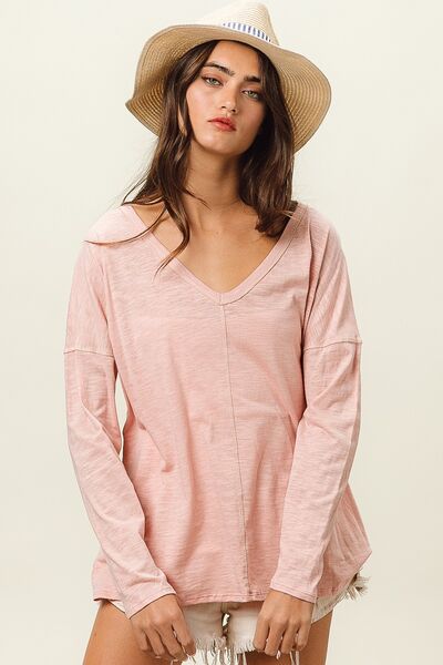 Bisque BiBi Exposed Seam V-Neck Long Sleeve T-Shirt Valentine's Day