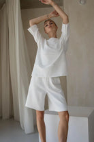 Slate Gray Round Neck Long Sleeve Top and Shorts Set Clothing