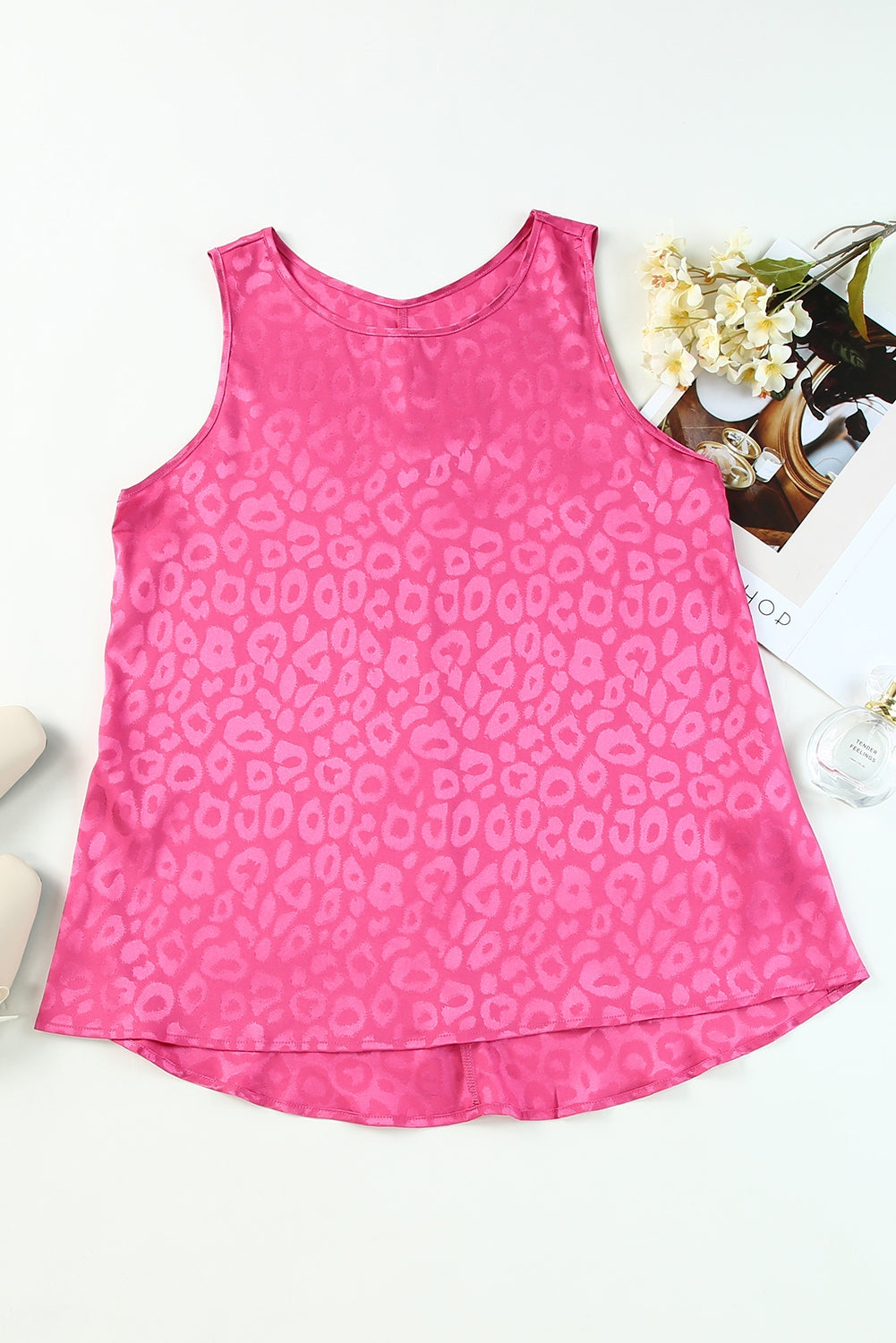 Pale Violet Red Sweet Days Leopard Round Neck Tank Clothes