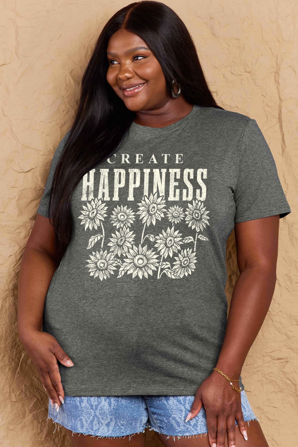 Dim Gray Simply Love Full Size CREATE HAPPINESS Graphic Cotton T-Shirt Graphic Tees