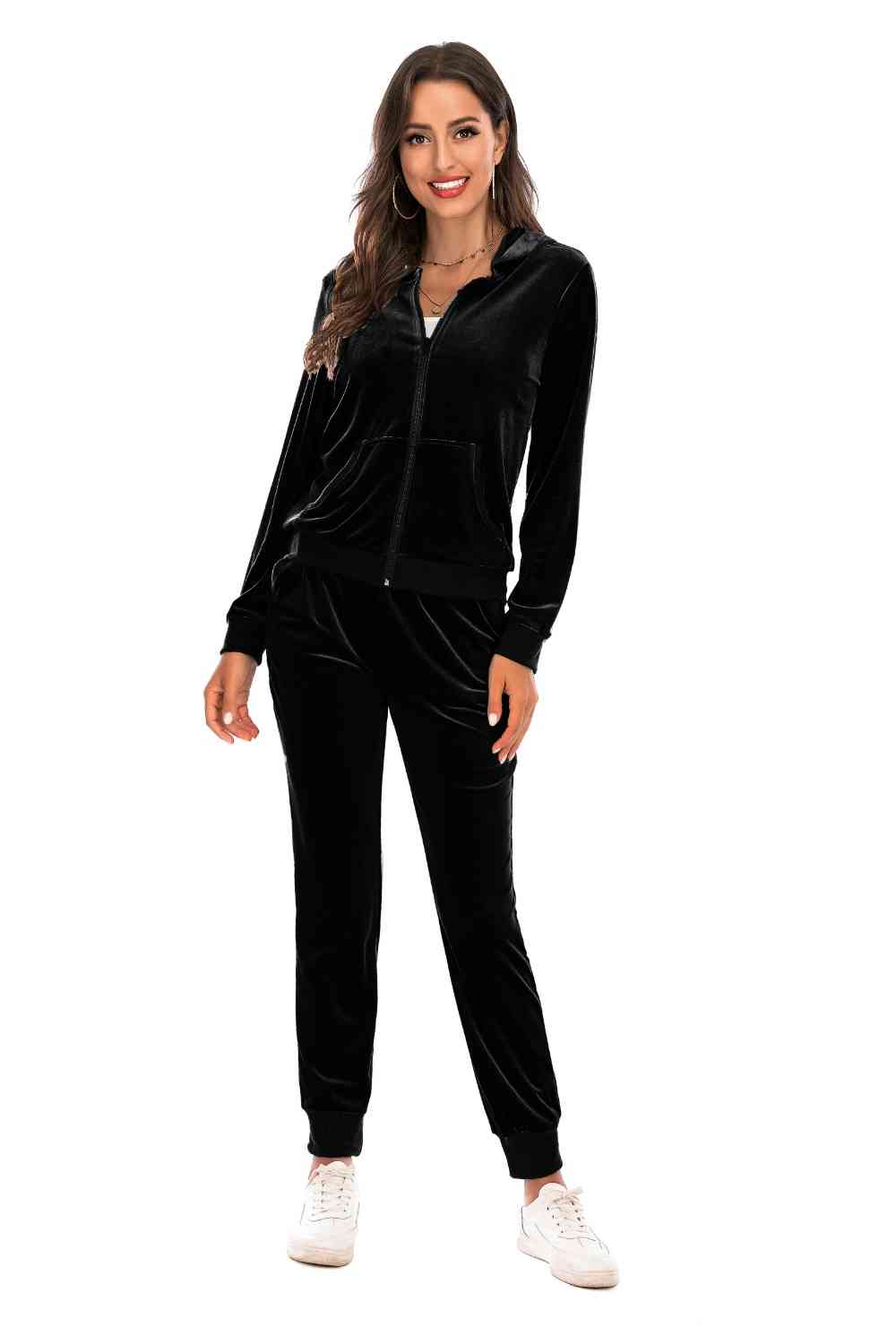Tan Zip-Up Hooded Jacket and Pants Set New Year Looks