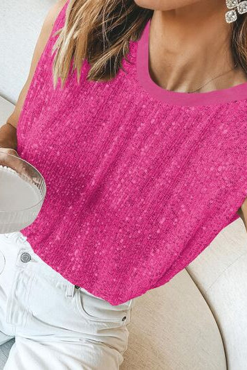 Pale Violet Red Sequin Round Neck Tank Clothing