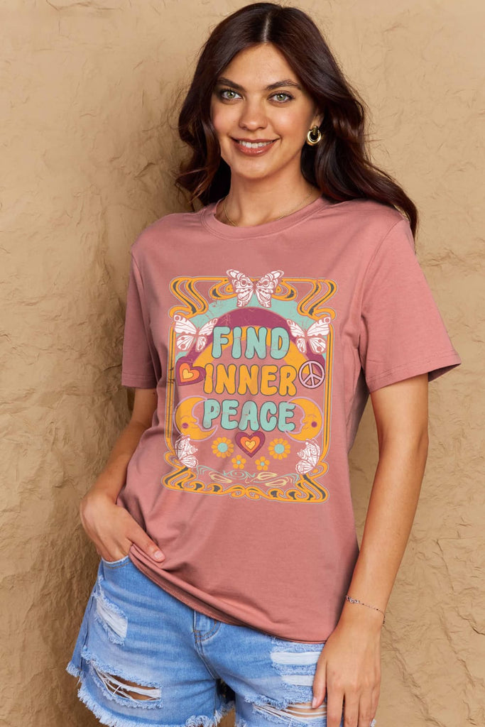 Rosy Brown FIND INNER PEACE Graphic Cotton T-Shirt Graphic Tees