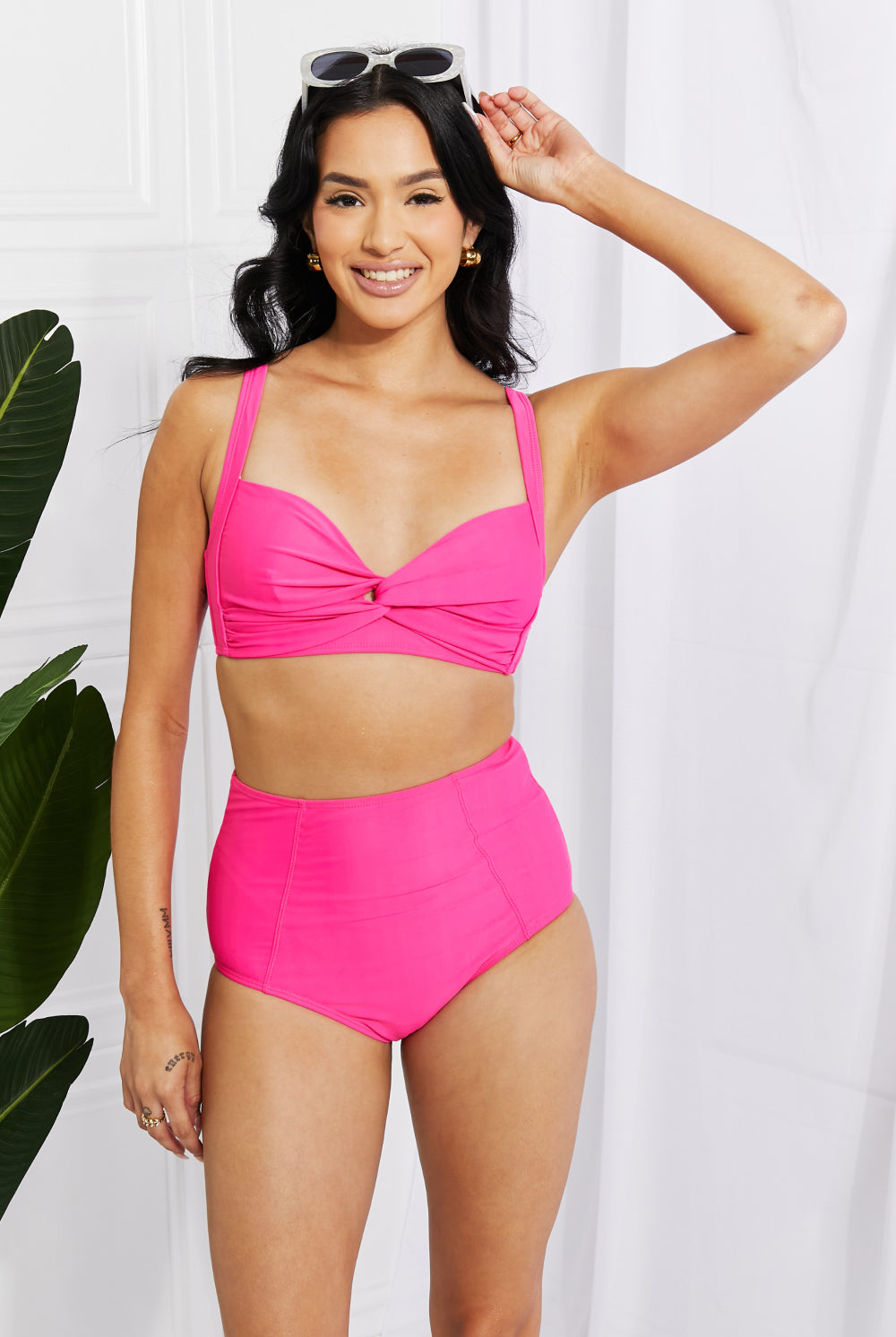 Light Gray Take A Dip Twist High-Rise Bikini in Pink Swimwear