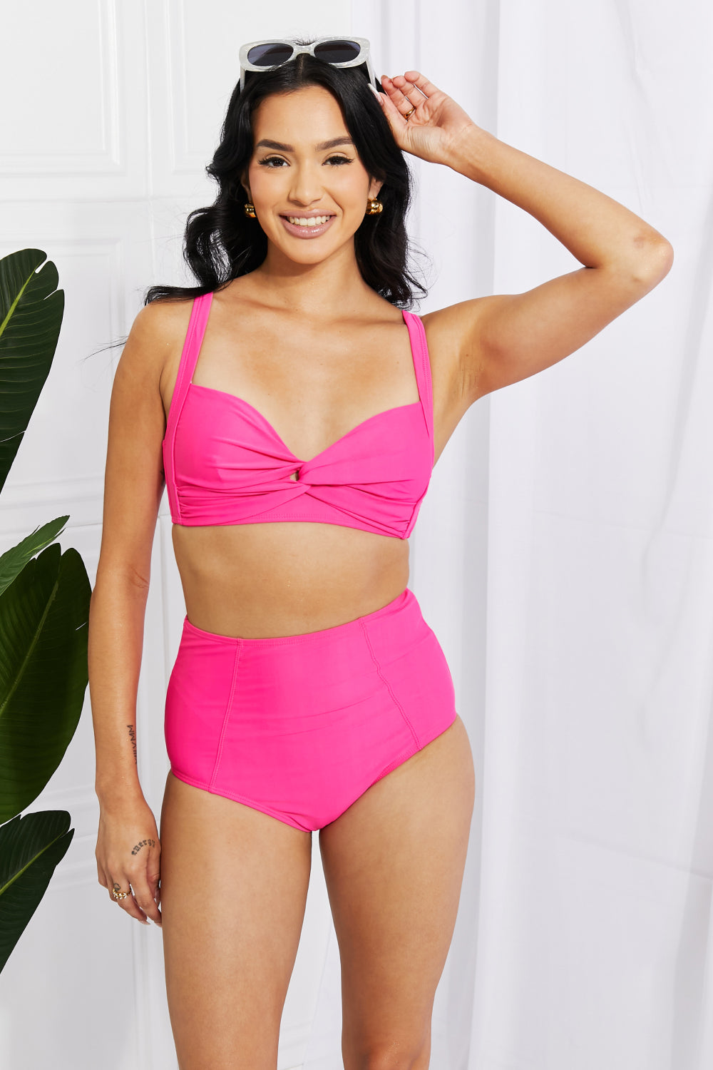 Light Gray Take A Dip Twist High-Rise Bikini in Pink Swimwear