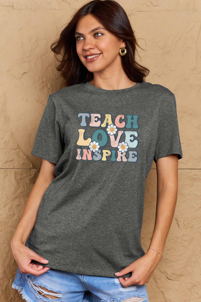 Rosy Brown TEACH LOVE INSPIRE Graphic Cotton T-Shirt Graphic Tees