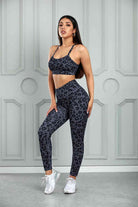 Gray Leopard Cutout Sports Bra and Leggings Set Trends