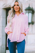 Thistle Striped Lantern Sleeve Collared Shirt Tops