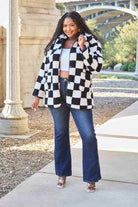 Gray Double Take Full Size Checkered Button Front Coat with Pockets Clothing