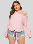 Light Gray Plus Size Cold-Shoulder Tied Top Clothing