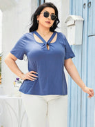 Light Gray Plus Size Cutout Short Sleeve Top