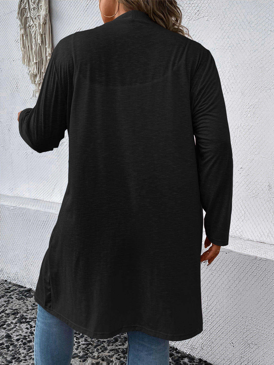 Black Plus Size Button Down Longline Cardigan Clothing