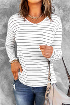 Light Gray Striped Long Sleeve T-Shirt Holiday