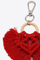 Dark Red Assorted 4-Pack Heart-Shaped Macrame Fringe Keychain Key Chains