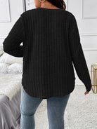 Dark Slate Gray Plus Size V-Neck Long Sleeve T-Shirt Plus Size Clothing