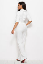 Lavender Mock Neck Tie-Waist Half Sleeve Jumpsuit Clothes