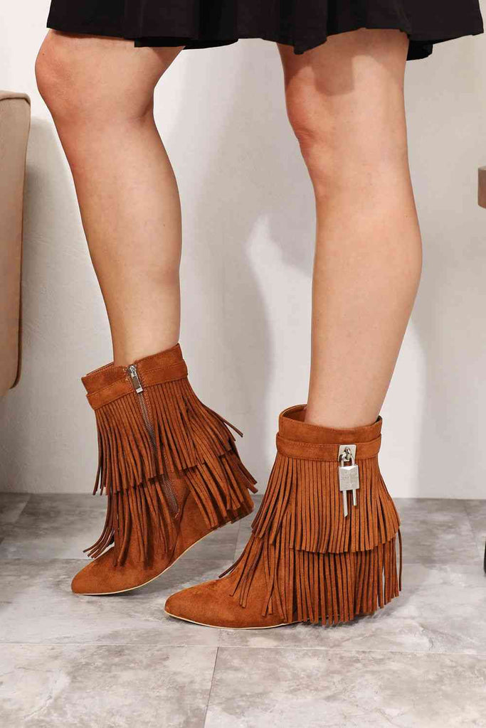 Gray Legend Women's Tassel Wedge Heel Ankle Booties Shoes