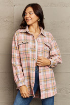 Rosy Brown Ninexis Full Size Plaid Collared Neck Button-Down Long Sleeve Jacket