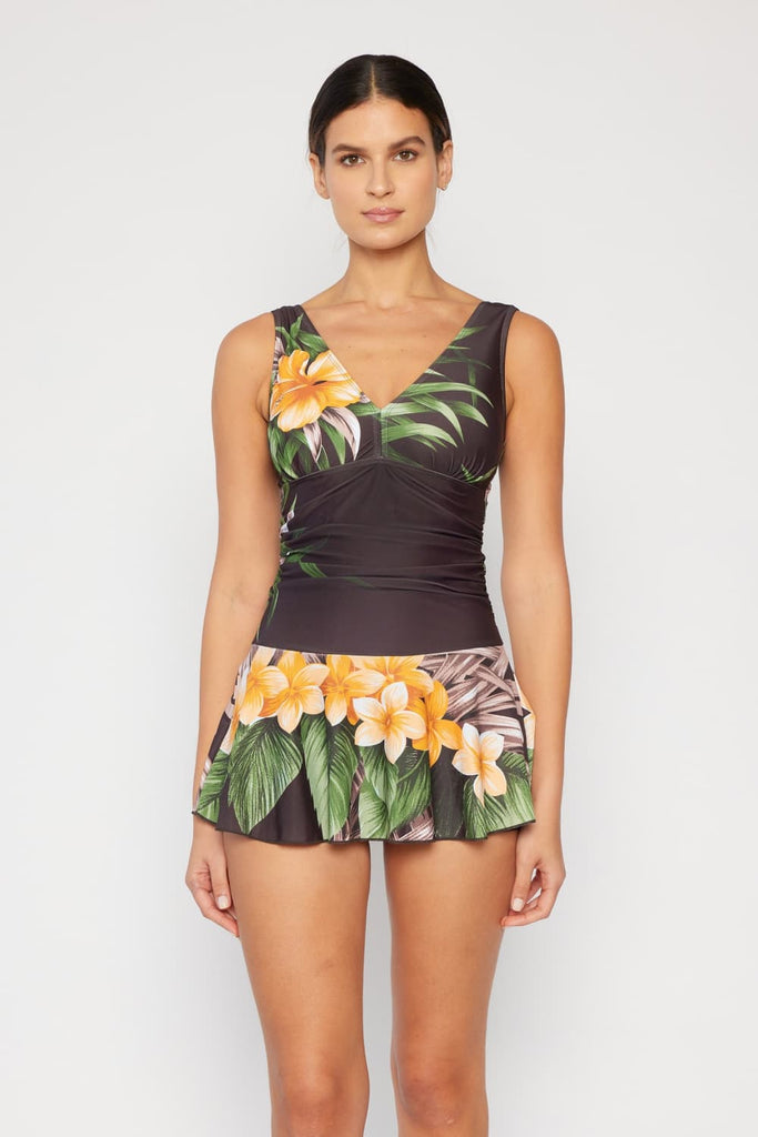Antique White Marina West Swim Full Size Clear Waters Swim Dress in Aloha Brown Plus Size Clothes