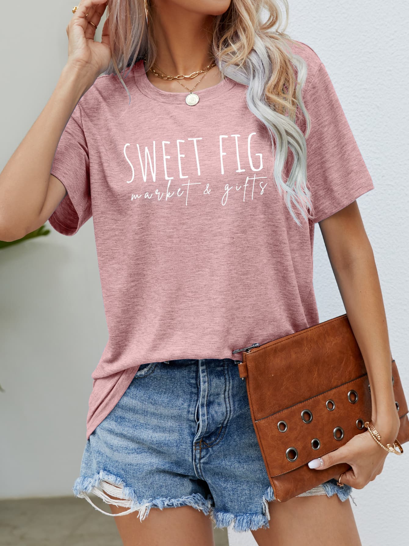 Rosy Brown SWEET FIG MARKET & GIFTS Graphic Tee Tops