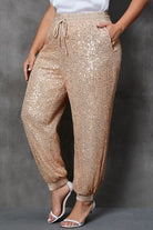 Dim Gray Plus Size Sequin Drawstring Joggers with Pockets New Year Looks