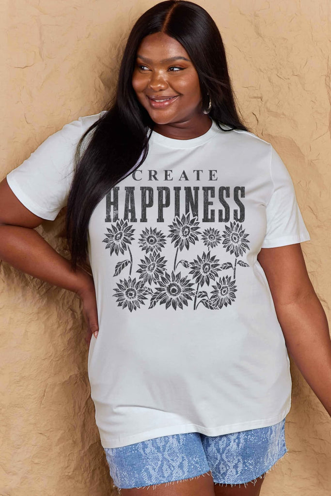 Rosy Brown Simply Love Full Size CREATE HAPPINESS Graphic Cotton T-Shirt Graphic Tees