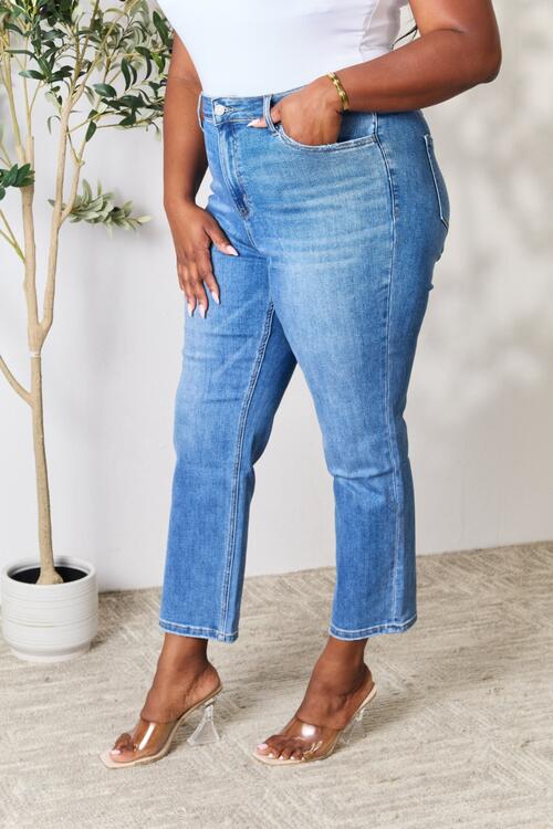 Gray BAYEAS Full Size High Waist Straight Jeans Denim