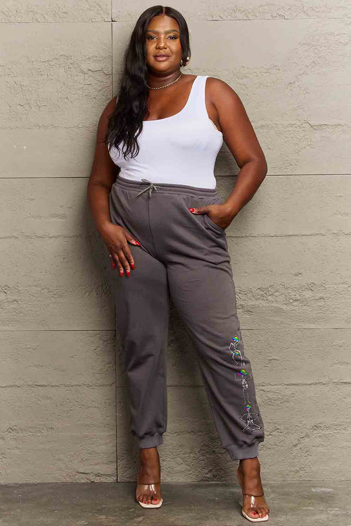 Rosy Brown Simply Love Full Size SKELETON Graphic Sweatpants Sweatpants
