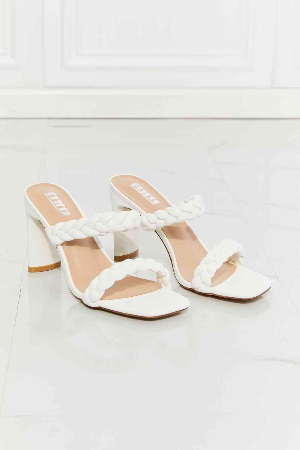 Beige MMShoes In Love Double Braided Block Heel Sandal in White Shoes