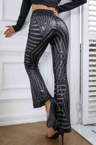 Dark Slate Gray Double Take Sequin High Waist Flared Pants Holiday