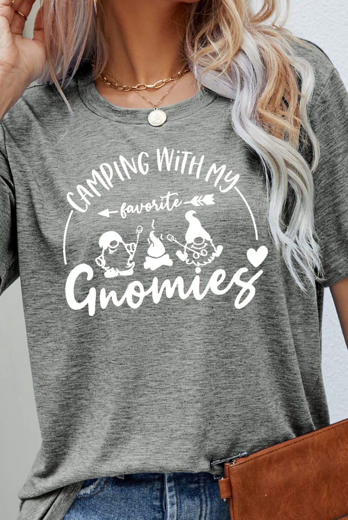 Light Slate Gray CAMPING WITH MY FAVORITE GNOMIES Graphic Tee Tops