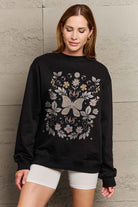 Dark Gray Simply Love Simply Love Full Size Flower and Butterfly Graphic Sweatshirt Sweatshirts